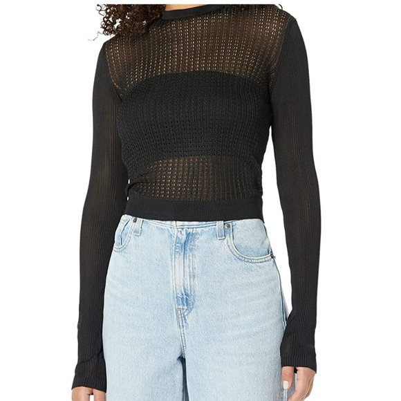 Free People Tops - Free People H2O Crew Pullover Top Women's Size XL Sheer Lightweight Silky Black